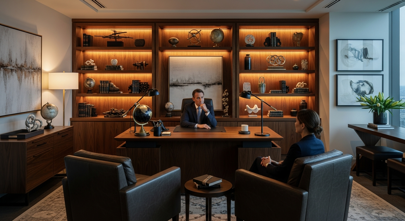 Calgary business owner reviewing pension modelling charts with a Hylton advisor